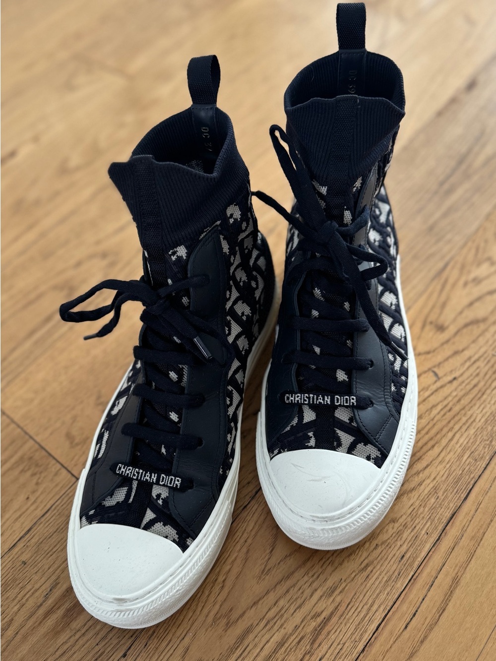 Dior Black and White High-Top Knit Sneakers